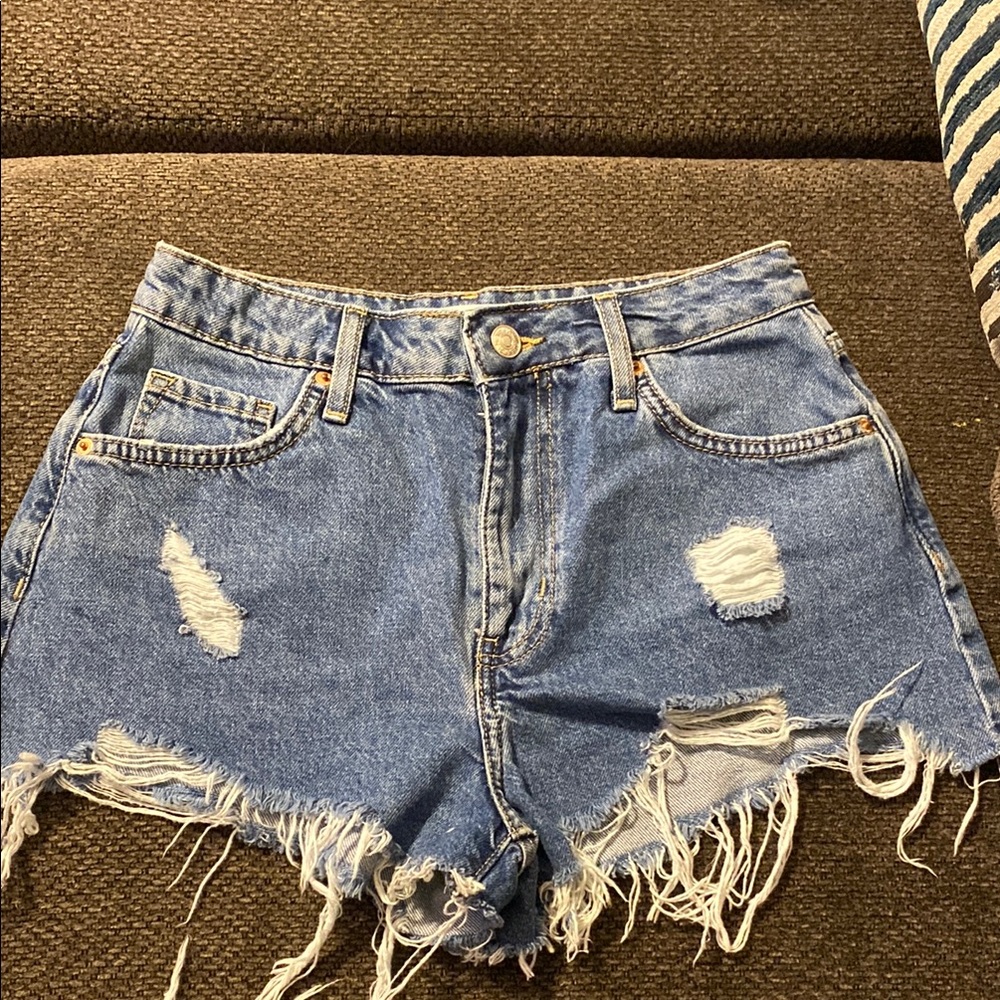 Distressed Blue Denim Shorts